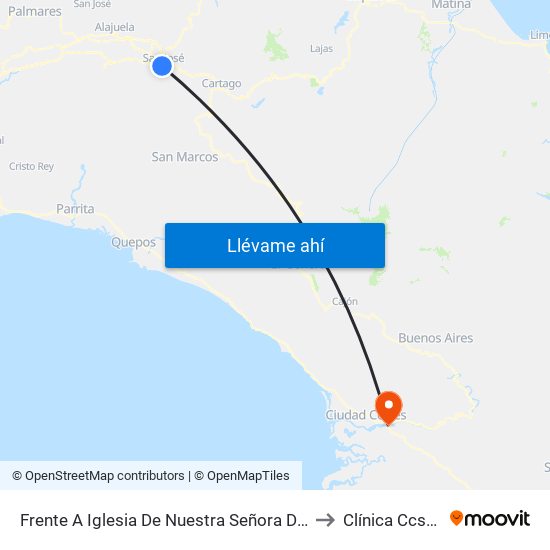 Frente A Iglesia De Nuestra Señora De Los Ángeles, Ángeles San José to Clínica Ccss Palmar Sur map