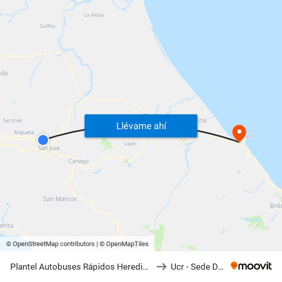 Plantel Autobuses Rápidos Heredianos, Pirro Heredia to Ucr - Sede Del Caribe map