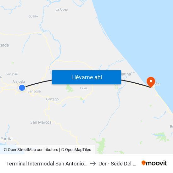 Terminal Intermodal San Antonio De Belén to Ucr - Sede Del Caribe map