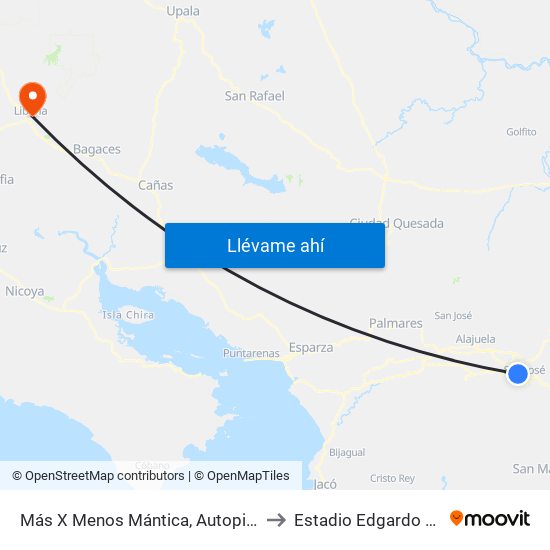 Más X Menos Mántica, Autopista General Cañas San José to Estadio Edgardo Baltodano Briceño map