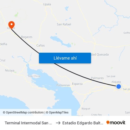 Terminal Intermodal San Antonio De Belén to Estadio Edgardo Baltodano Briceño map