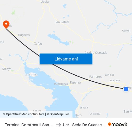 Terminal Comtrasuli San José to Ucr - Sede De Guanacaste map