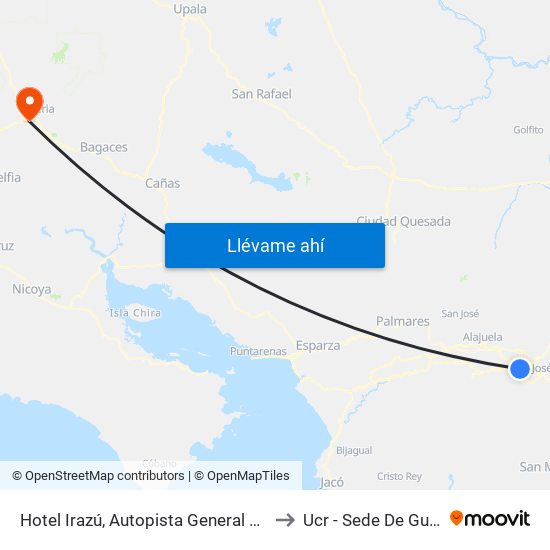 Hotel Irazú, Autopista General Cañas San José to Ucr - Sede De Guanacaste map