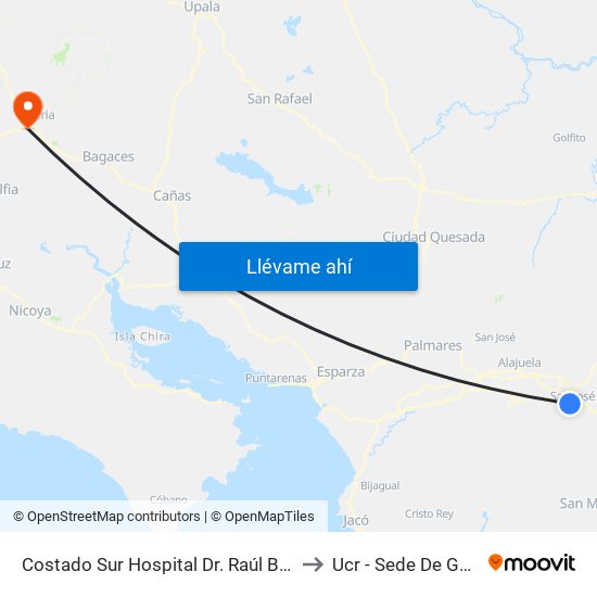 Costado Sur Hospital Dr. Raúl Blanco Cervantes to Ucr - Sede De Guanacaste map