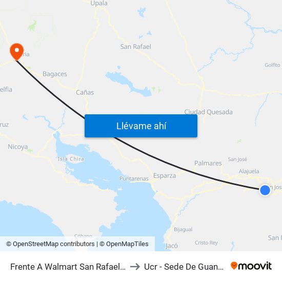 Frente A Walmart San Rafael, Escazú to Ucr - Sede De Guanacaste map