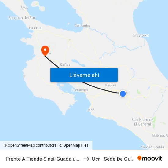 Frente A Tienda Sinaí, Guadalupe Goicoechea to Ucr - Sede De Guanacaste map