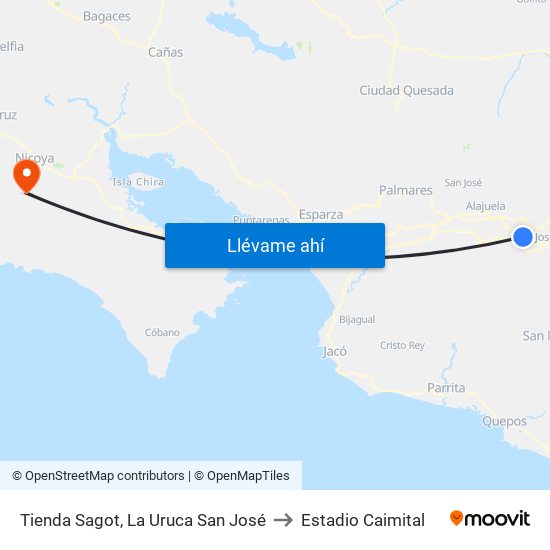 Tienda Sagot, La Uruca San José to Estadio Caimital map