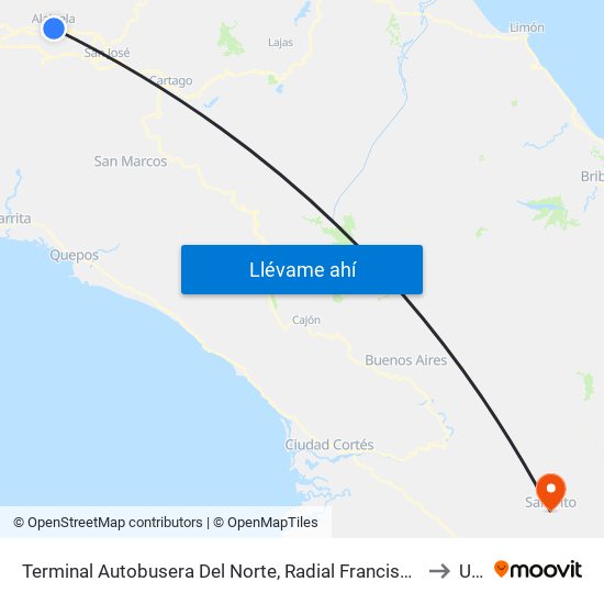 Terminal Autobusera Del Norte, Radial Francisco J. Orlich Alajuela to Uisil map