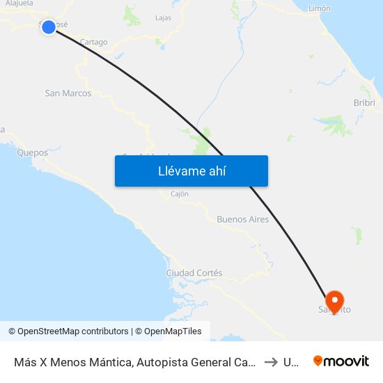 Más X Menos Mántica, Autopista General Cañas San José to Umca map