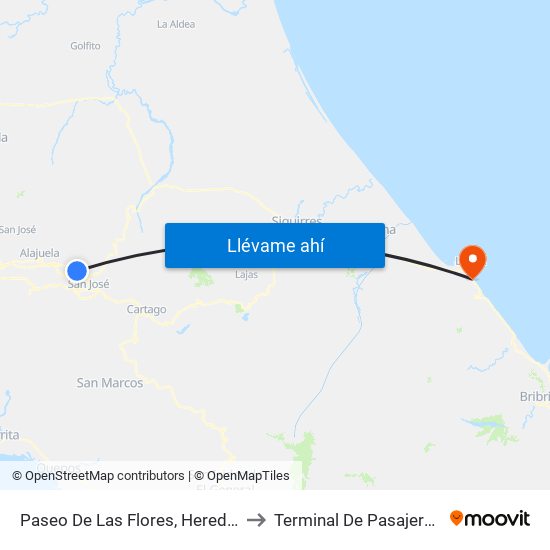 Paseo De Las Flores, Heredia to Terminal De Pasajeros map