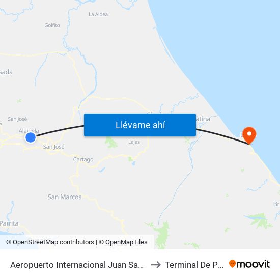 Aeropuerto Internacional Juan Santamaría, Alajuela to Terminal De Pasajeros map