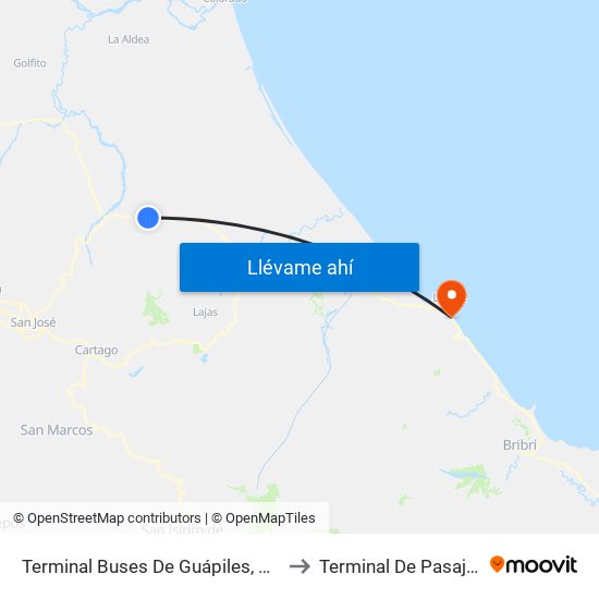 Terminal Buses De Guápiles, Pococí to Terminal De Pasajeros map