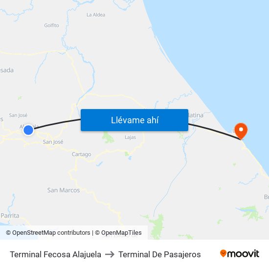 Terminal Fecosa Alajuela to Terminal De Pasajeros map