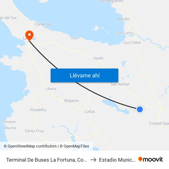 Terminal De Buses La Fortuna, Contiguo A Megasuper La Fortuna to Estadio Municipal De La Cruz map