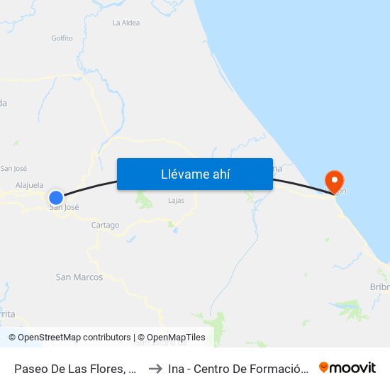 Paseo De Las Flores, Heredia to Ina - Centro De Formación Limón map