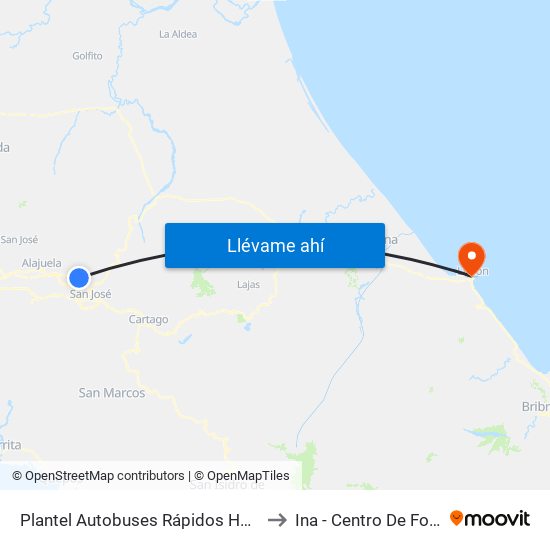 Plantel Autobuses Rápidos Heredianos, Pirro Heredia to Ina - Centro De Formación Limón map