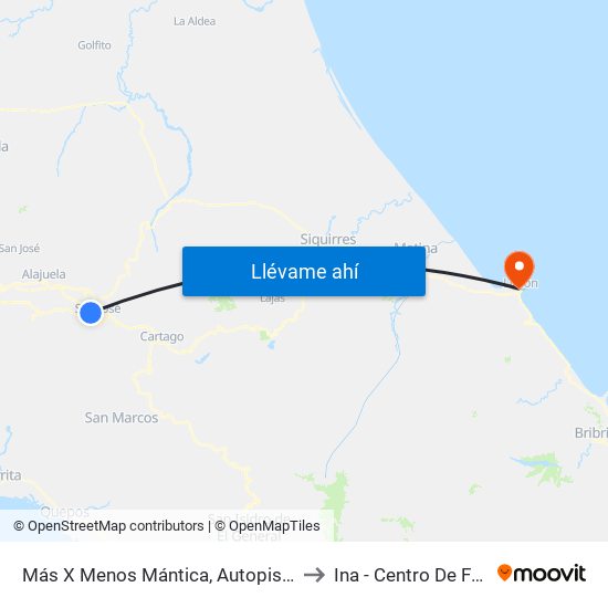 Más X Menos Mántica, Autopista General Cañas San José to Ina - Centro De Formación Limón map