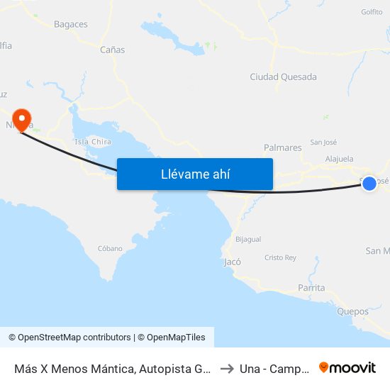 Más X Menos Mántica, Autopista General Cañas San José to Una - Campus Nicoya map