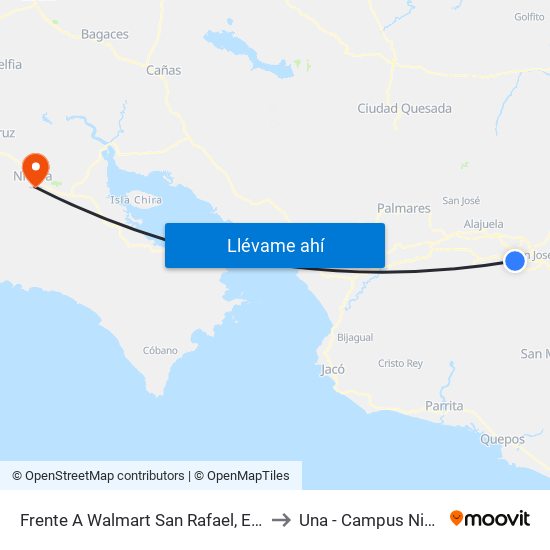 Frente A Walmart San Rafael, Escazú to Una - Campus Nicoya map