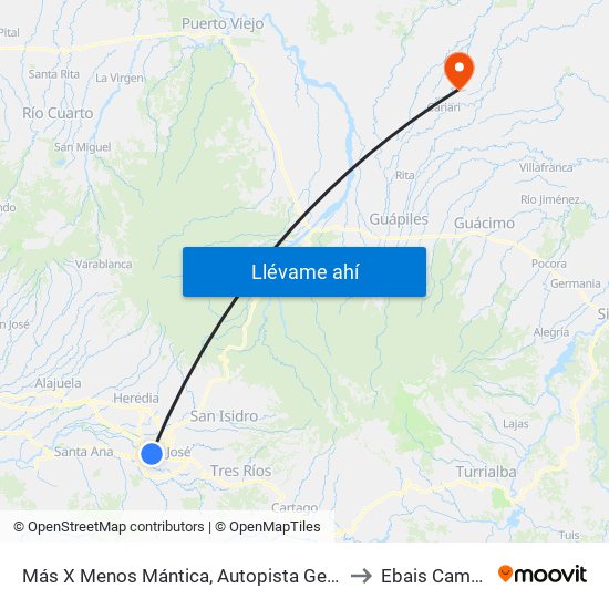 Más X Menos Mántica, Autopista General Cañas San José to Ebais Campo Cinco map