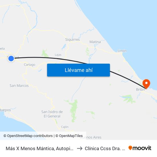 Más X Menos Mántica, Autopista General Cañas San José to Clínica Ccss Dra. Rosa León Chang map