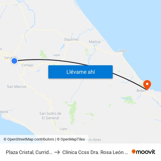 Plaza Cristal, Curridabat to Clínica Ccss Dra. Rosa León Chang map