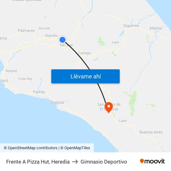 Frente A Pizza Hut, Heredia to Gimnasio Deportivo map