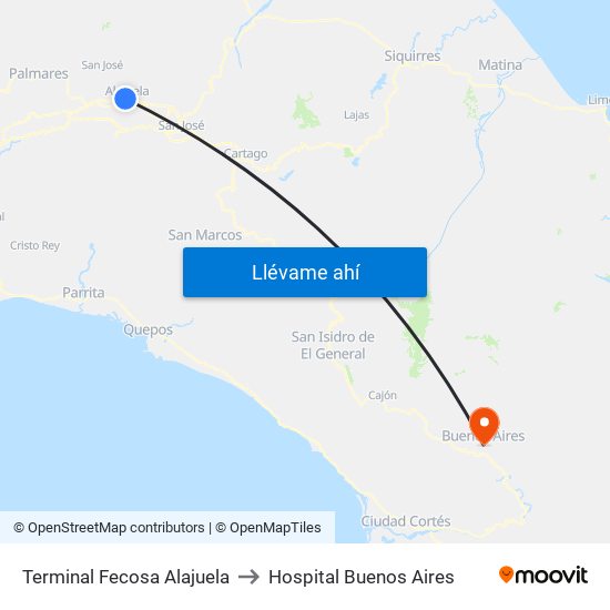 Terminal Fecosa Alajuela to Hospital Buenos Aires map