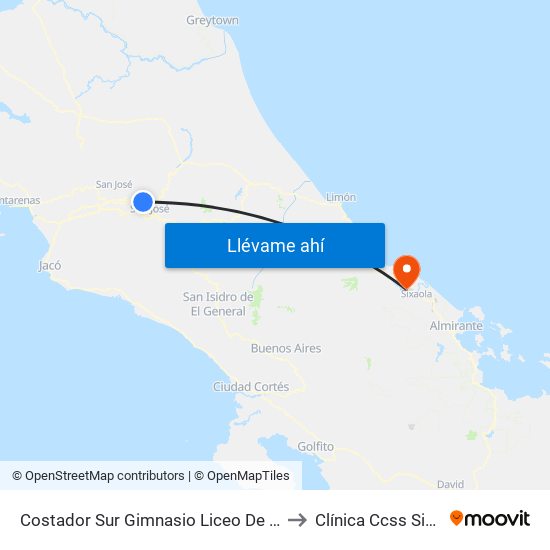 Costador Sur Gimnasio Liceo De Heredia to Clínica Ccss Sixaola map