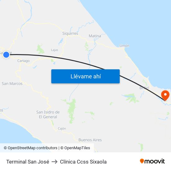 Terminal San José to Clínica Ccss Sixaola map