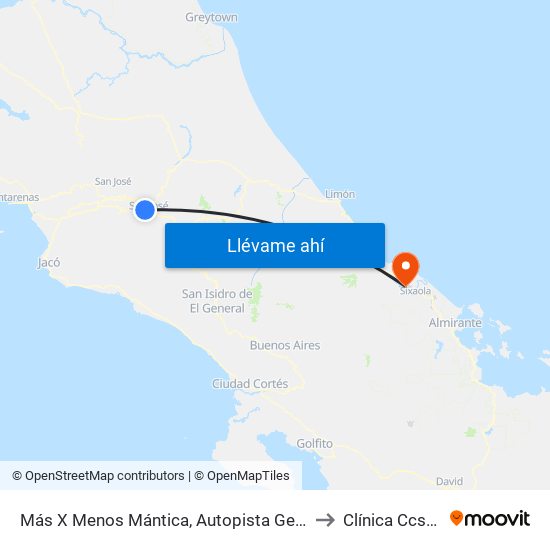 Más X Menos Mántica, Autopista General Cañas San José to Clínica Ccss Sixaola map