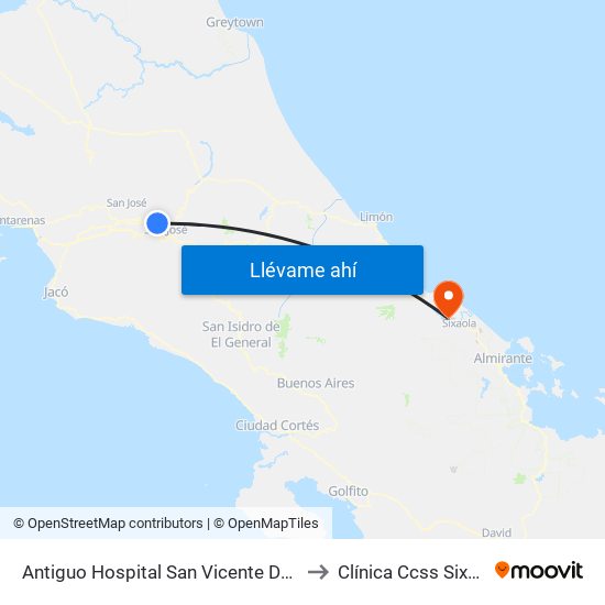 Antiguo Hospital San Vicente De Paul to Clínica Ccss Sixaola map