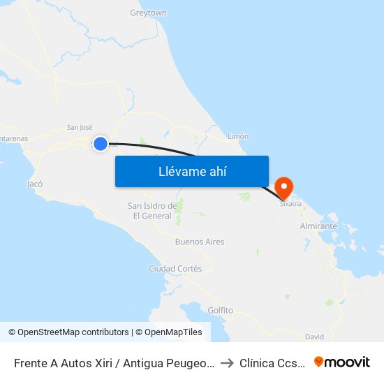 Frente A Autos Xiri / Antigua Peugeot, La Valencia Heredia to Clínica Ccss Sixaola map