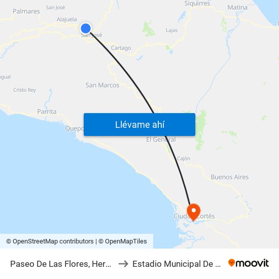 Paseo De Las Flores, Heredia to Estadio Municipal De Osa map