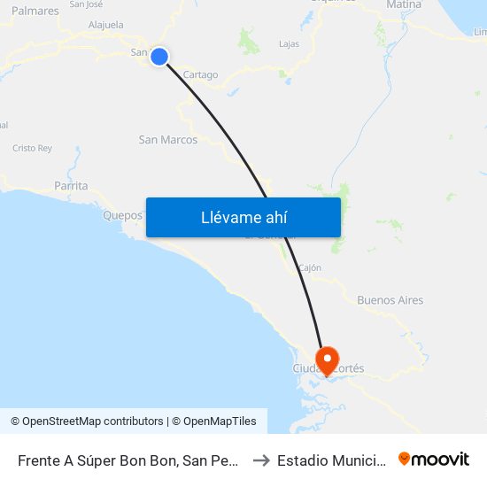 Frente A Súper Bon Bon, San Pedro Montes De Oca to Estadio Municipal De Osa map