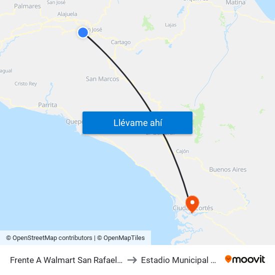 Frente A Walmart San Rafael, Escazú to Estadio Municipal De Osa map
