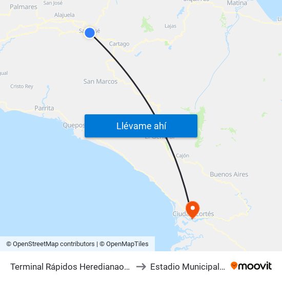 Terminal Rápidos Heredianaos, San José to Estadio Municipal De Osa map