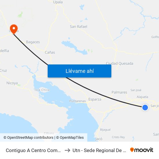 Contiguo A Centro Comercial Santa Ana Town Center to Utn - Sede Regional De Guanacaste - Recinto Liberia map