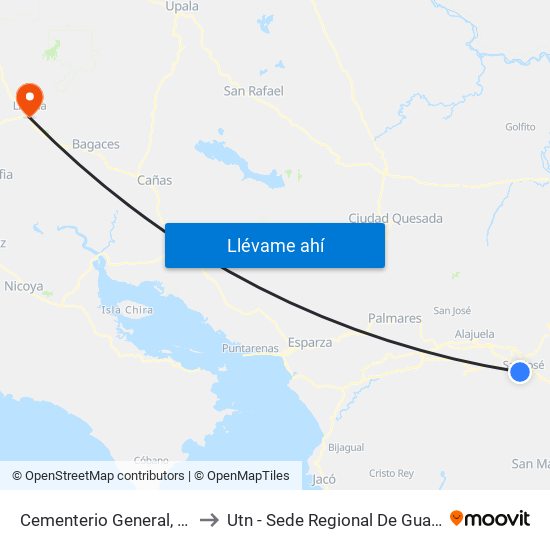 Cementerio General, San Bosco San José to Utn - Sede Regional De Guanacaste - Recinto Liberia map