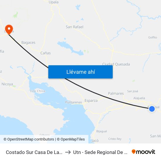 Costado Sur Casa De La Virgen, San Bosco San José to Utn - Sede Regional De Guanacaste - Recinto Liberia map