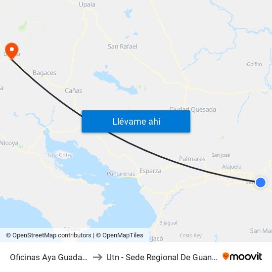 Oficinas Aya Guadalupe, Goicoechea to Utn - Sede Regional De Guanacaste - Recinto Liberia map