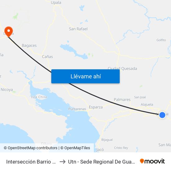 Intersección Barrio Tournon, San José to Utn - Sede Regional De Guanacaste - Recinto Liberia map