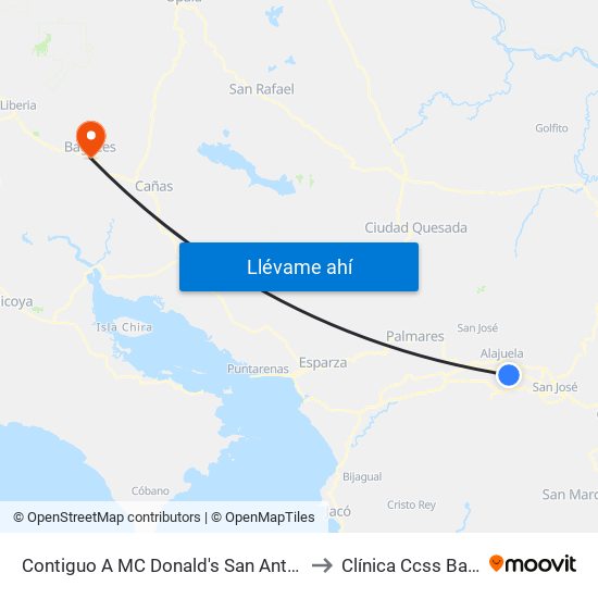 Contiguo A MC Donald's San Antonio, Belén to Clínica Ccss Bagaces map