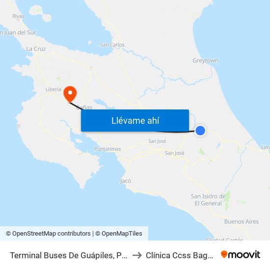 Terminal Buses De Guápiles, Pococí to Clínica Ccss Bagaces map