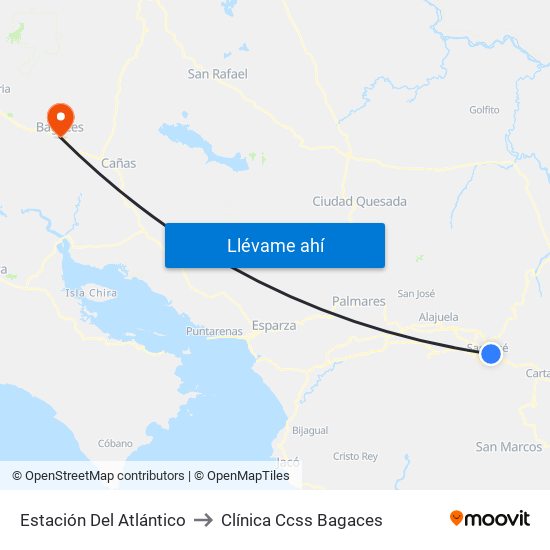 Estación Del Atlántico to Clínica Ccss Bagaces map