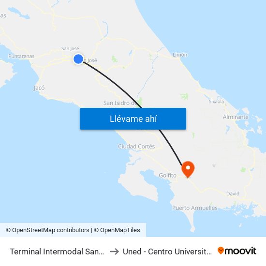 Terminal Intermodal San Antonio De Belén to Uned - Centro Universitario Ciudad Neily map