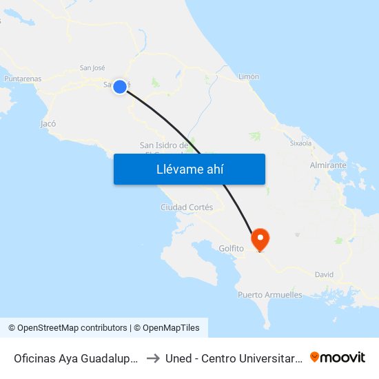 Oficinas Aya Guadalupe, Goicoechea to Uned - Centro Universitario Ciudad Neily map