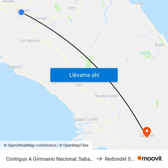 Contiguo A Gimnasio Nacional, Sabana Este San José to Redondel San Vito map
