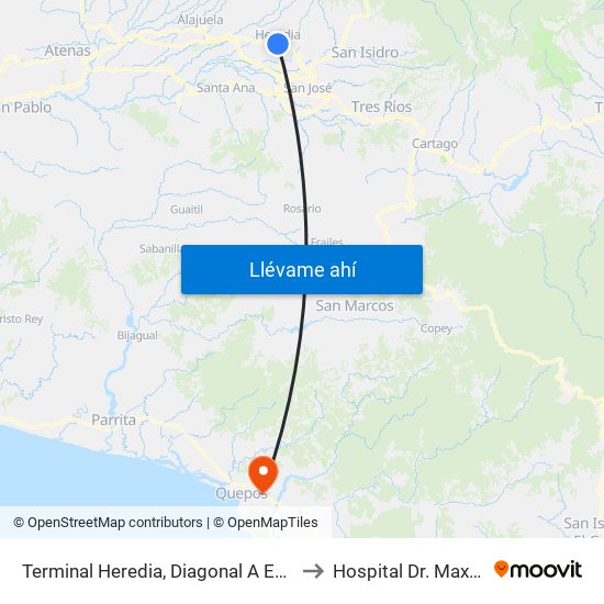 Terminal Heredia, Diagonal A Escuela Braulio Morales Cervantes to Hospital Dr. Maximiliano Terán Valls map