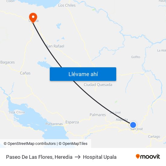 Paseo De Las Flores, Heredia to Hospital Upala map